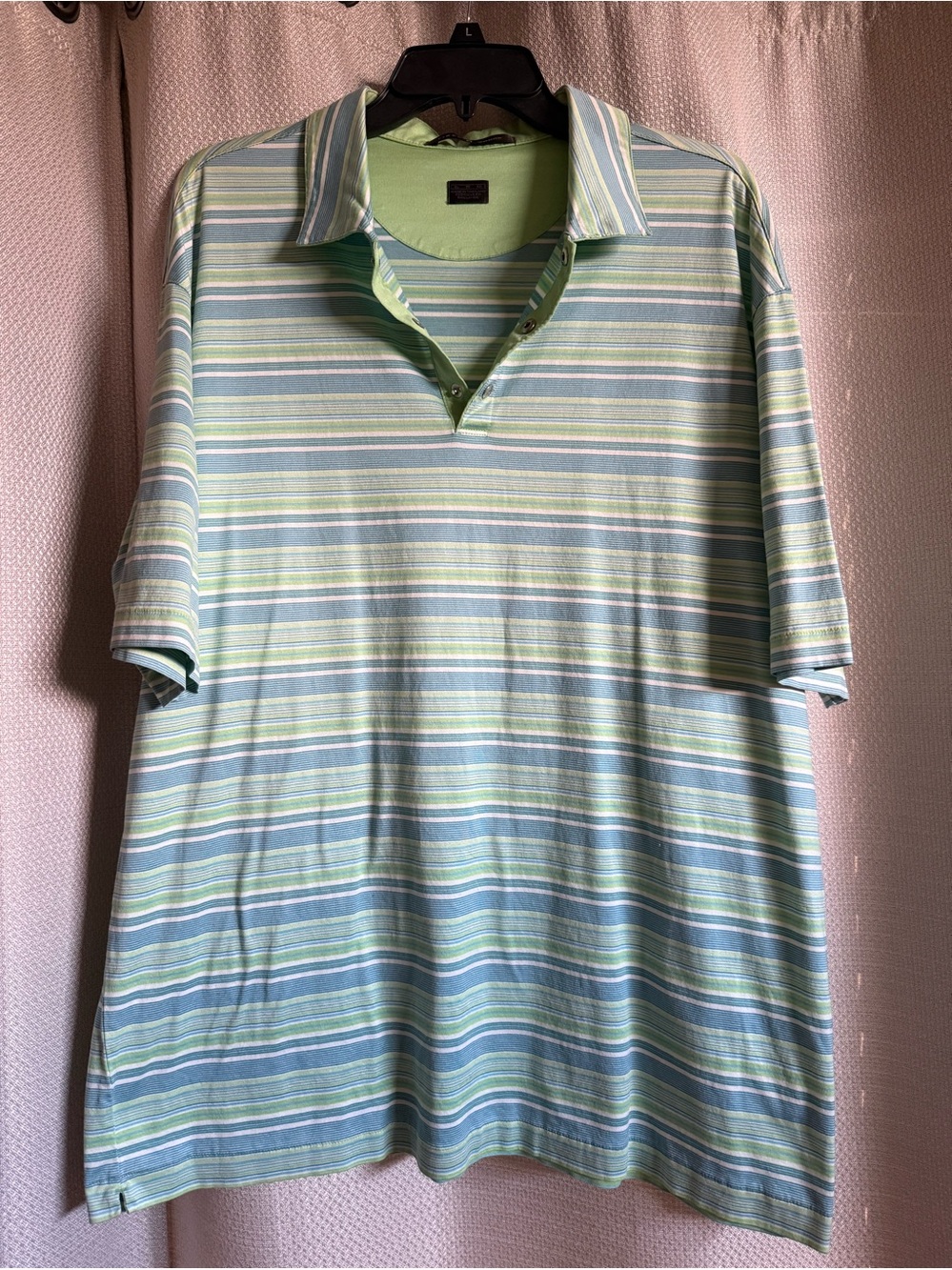 Tiger Woods Mens Polo style Golf Shirt Short -Sleeve Snap Button Striped SZ XL